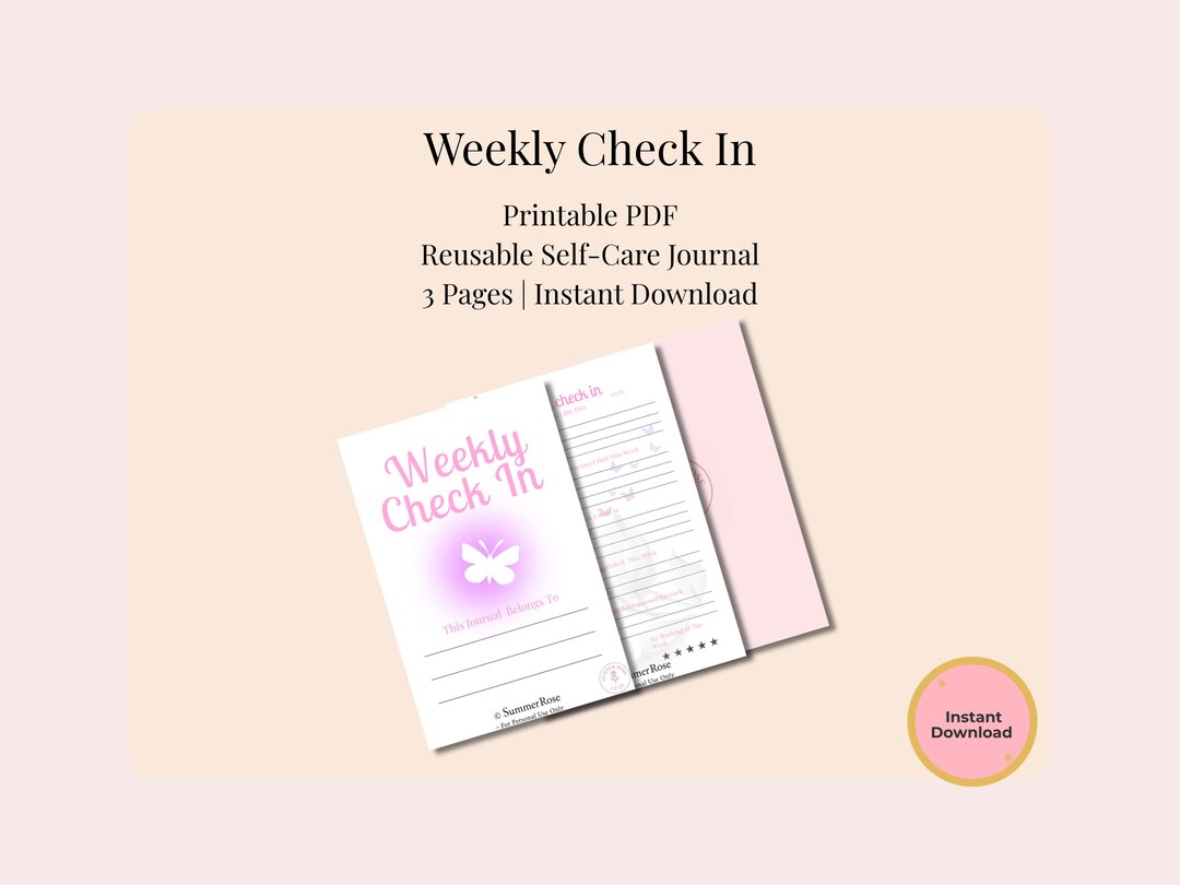 Weekly Check in Printable PDF | Reusable Self Care Journal | 3 Page ...