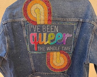 Un punto de inflexión / Chaqueta con pedrería "He sido queer todo el tiempo" / Bandera del orgullo / Chaqueta personalizada