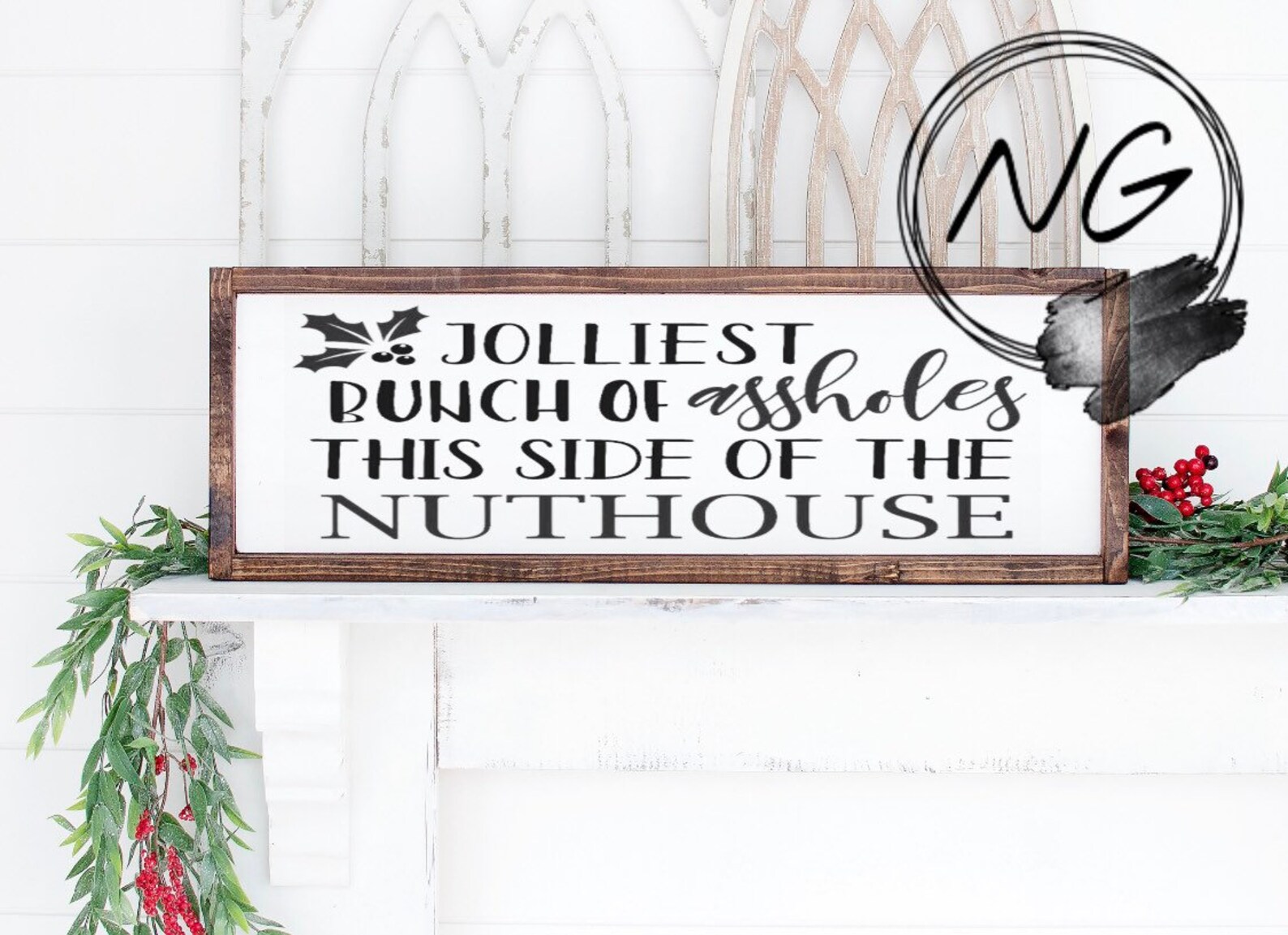 Jolliest Bunch Of Wood Framed Farmhouse Sign Holiday Gift  Etsy