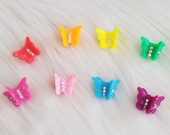 Mini Butterfly Clips, 90's Baby Butterfly hair clips Set of 8, Bling Rhinestone Studded Butterfly Clips, Festival Hair Accessories