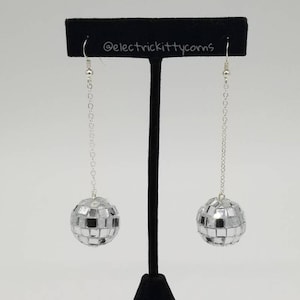 Disco Ball Earrings, Disco Kitty Earrings, Festival Accessories, Festival Earrings, Disco Earrings, NYE Earrings, Holiday Earrings