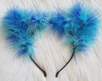 Blue Fluffy Cat Ears Headband, Blue Cat Ears, Cheshire Cat Ears Headband, Blue Furry Kitty Ears