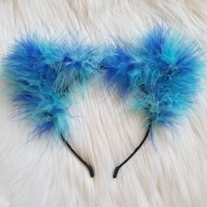 Fascia per capelli con orecchie di gatto soffici blu, orecchie di gatto blu, fascia per capelli con orecchie di gatto del Cheshire, orecchie di gattino pelose blu