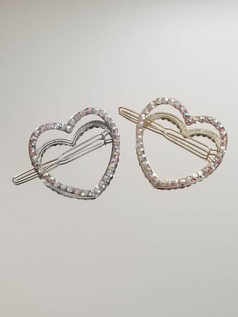 Heart Hair Clips Handembellished Rhinestone Studded Heart Etsy