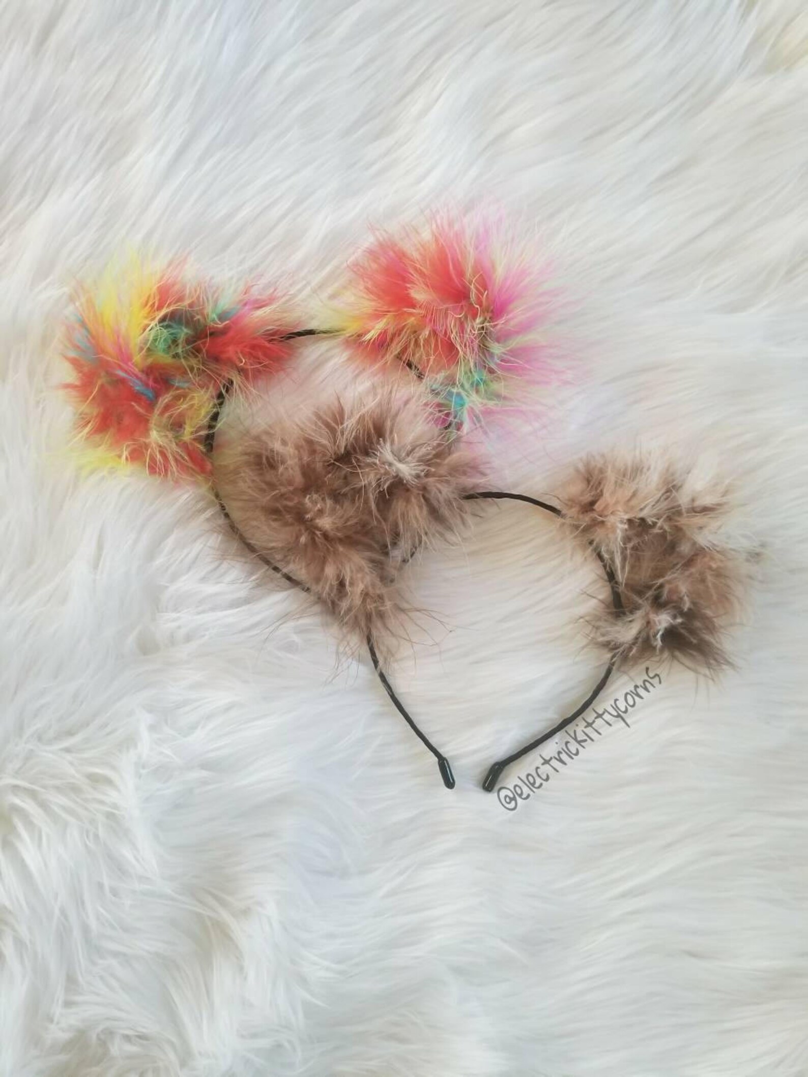 Rainbow Fluffy Cat Ears Leopard Cat Ears Fluffy Cat Ears Etsy