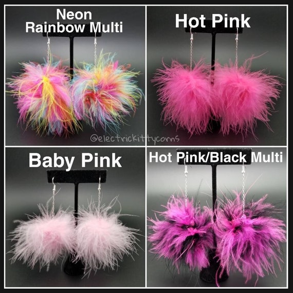 Fluffy Earrings, Fluff Earrings, Marabou Feather Earrings, Electric Kittycorn Puff Earrings,  Feather Earrings, Fluffy Festival Earrings