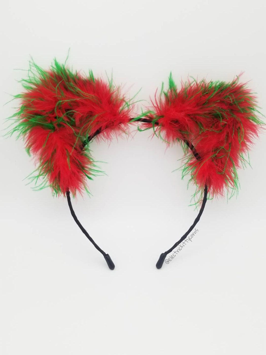Holiday Fluffy Cat Ears, Christmas Cat Ears, Red and Green Cat Ears