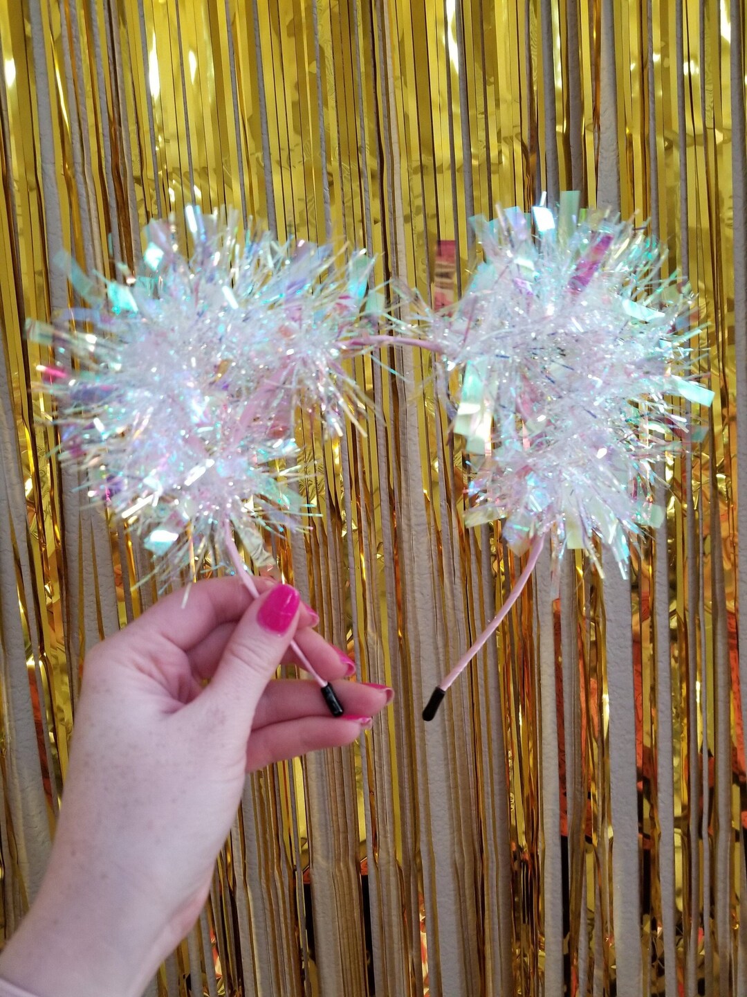 Holographic Sparkle Kittycorn Ears, Holo Sparkle Cat Ears, Tinsel Cat Ears Headband, Tinsel