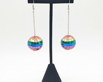 Rainbow Disco Ball Earrings, Festival Accessories, PRIDE Earrings, Disco Earrings, Pride Month Accessories, Pride Gift, Rainbow Lovers Gift