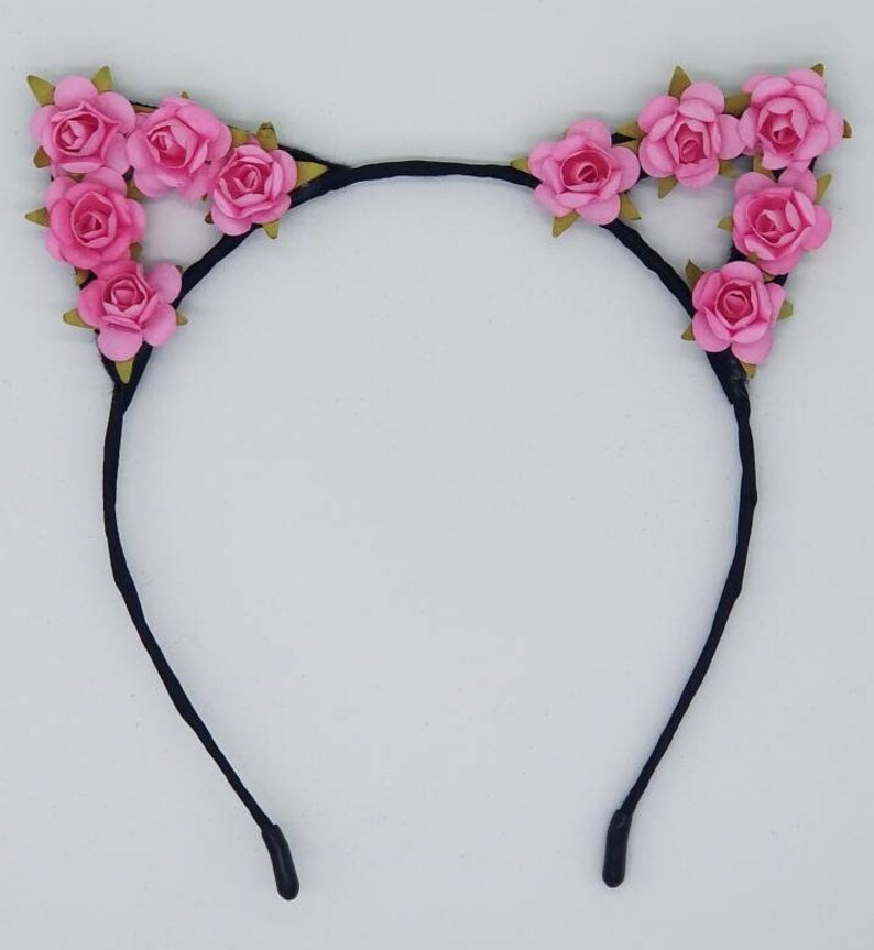 Flower Cat Ears Headband Rose Cat Ears Pink Flower Cat Ears Etsy