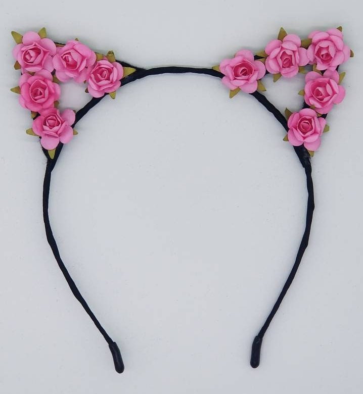 Flower Cat Ears Headband, Rose Cat Ears, Pink Flower Cat  display picture 3