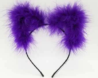 Purple Fluffy Cat Ears, Electric Kittycorn Bewitched Fluffs, Purple Halloween Cat Ears Headband