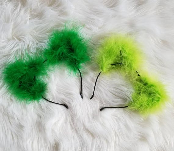 Neon Green Cat Ears, Shamrock Green Cat Ears, Green Fluffy Cat Ears Headband, Green Fluffy Kitty Ears