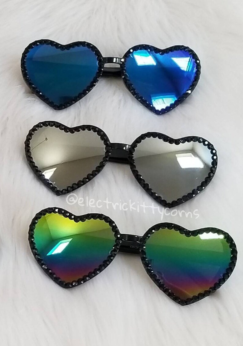 Heart Sunglasses Festival Sunglasses Black Studded Heart Etsy