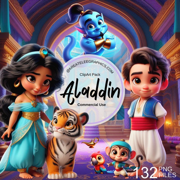 Baby ALADDIN Princess Jasmine Clipart PNG Full Commercial Use Fantasy Princess Fairytale Clipart with Instant Download plus scenes 3D SCENES