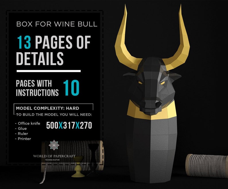 Gift Box For Wine PDF Template,DIY Handmade Pepakura Bull Pepakura Papercraft Bull Home Gift Box Paper Sculpture