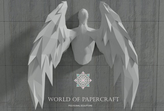 angel with wings papercraft pdf template low poly paper etsy