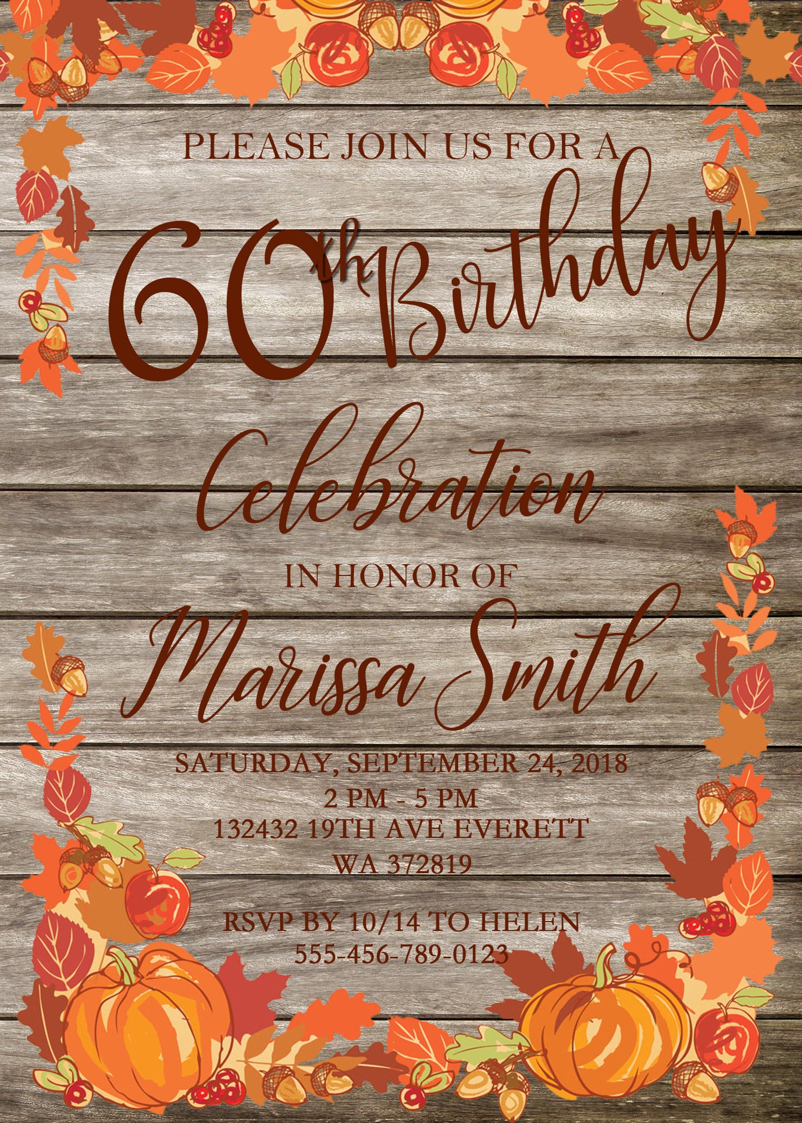 Fall Autumn Adult Birthday Invitation Rustic Adult Birthday Etsy
