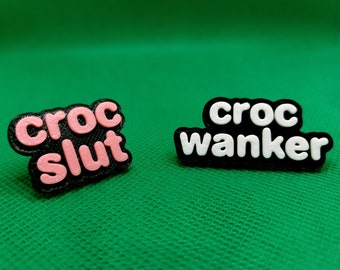 His and Hers Croc Charm Funny Gift Slut and Wanker twin pack MADE IN BRITAIN