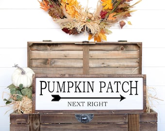Pumpkin Patch Sign | Rustic Fall Farmhouse Décor | Wooden Direction Sign | Handmade Autumn Home Decoration | Country Style
