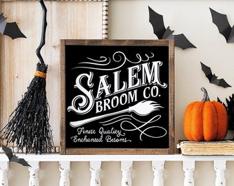 Salem Broom Co. - Rustic, Farmhouse, Handmade and Hand Painted Halloween/Gothic Wood Sign