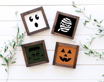 Halloween Faces Mini 6"x6" Rustic, Farmhouse, Handmade and Hand Painted Wood Signs