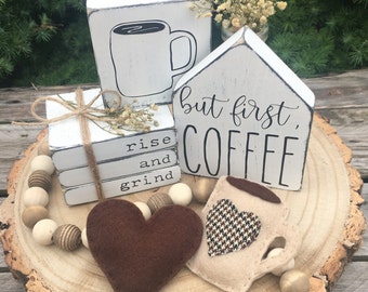 Handmade Coffee Tiered Tray Decor: Rustic Mini Wood Sign Set