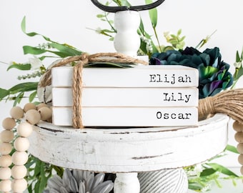 Personalized Family Name Faux Book Stack – Rustic Wood Decor