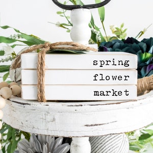 Spring - Rustic MINI Faux Wooden Book Stack - Tiered Tray Books - Handmade Wood Block Books - Farmhouse Tiered Tray Decor