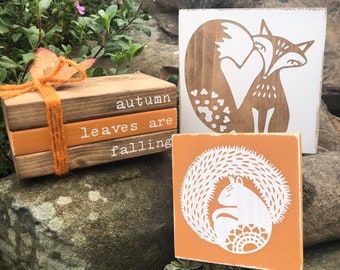 Autumn Woodland Tiered Tray Decor: Handmade Mini Wood Signs