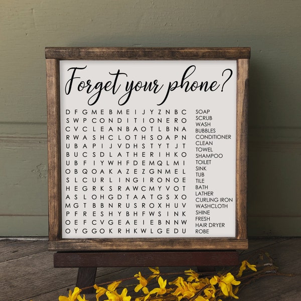Forgot Your Phone? - Rustic, Farmhouse, Handmade and Hand Painted, Word Search, Bathroom Wood Sign