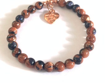 Sandstone beaded bracelet | Rose gold Heart charm | Mixed Sandstone bracelets | Gift for her