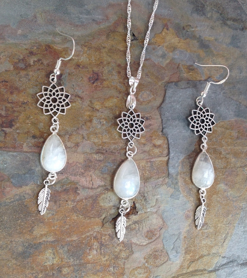 Moonstone jewellery set christmas jewellery gift for her earrings and necklace