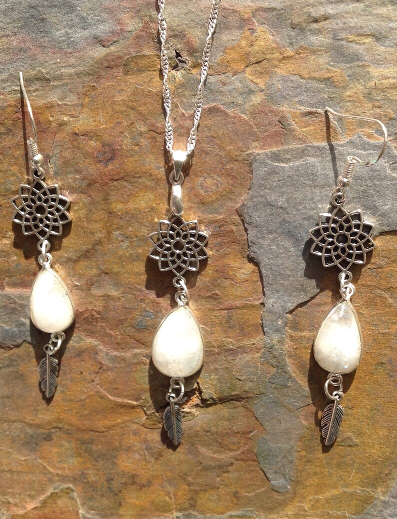 Moonstone jewellery set christmas jewellery gift for her earrings and necklace