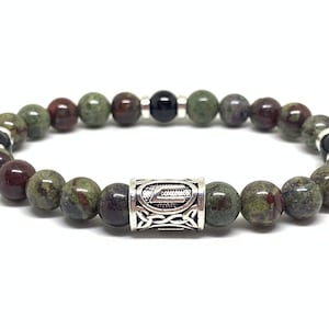 Pulsera vikinga para él / Runa nórdica / Pulsera de cuentas de piedra de sangre para hombre / Regalo del día del padre