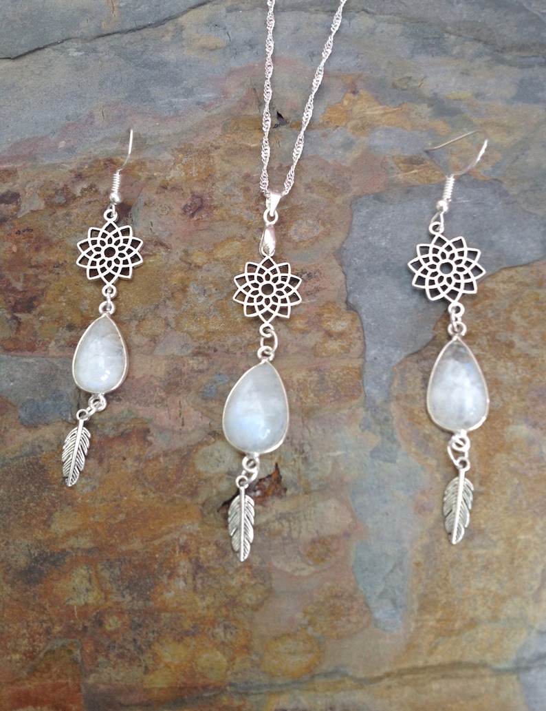 Moonstone jewellery set christmas jewellery gift for her earrings and necklace