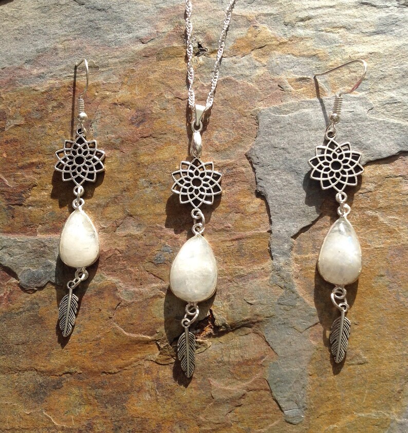 Moonstone jewellery set christmas jewellery gift for her earrings and necklace