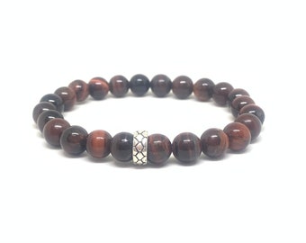 Mens agate bracelet | Red Tigers eye beads | Leo birth stone | Father’s Day present | Gift for him