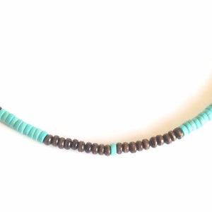 Men’s Turquoise choker |  slim wooden beaded necklace