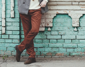 Whiskey Brown Chinos - Limited Edition | Brown chinos, business casual mens pants | Big and tall men custom orders