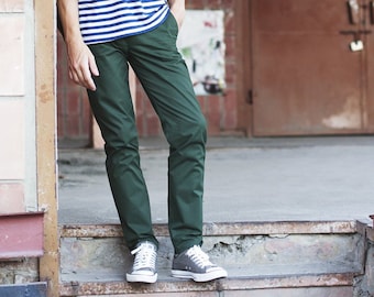 Forest Green Chinos - Edición Limitada / Chinos verdes, pantalones casuales de negocios para hombres / Pedidos personalizados para hombres grandes y altos