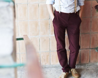 Wine Red Chinos - Limited Edition | Burgundy chinos, business casual mens pants | Big and tall men custom orders