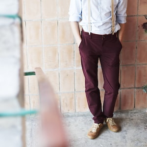 Wine Red Chinos - Limited Edition | Burgundy chinos, business casual mens pants | Big and tall men custom orders