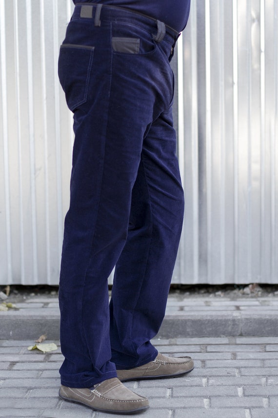 Plain Men Blue Corduroy Trouser Formal Wear