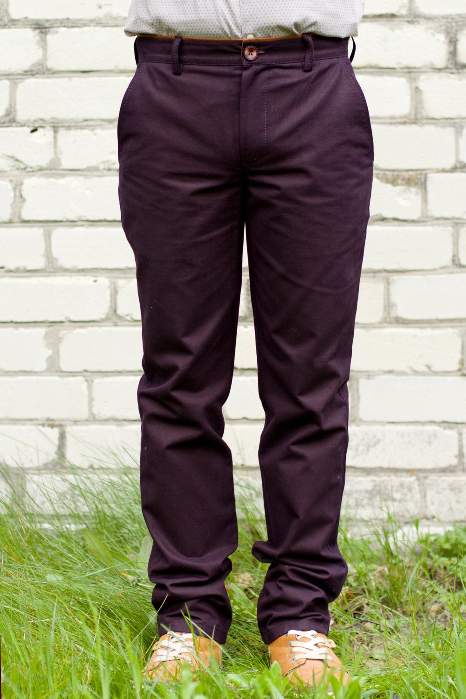 purple chinos mens