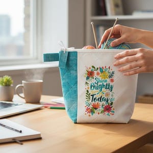 Quilted Project Bag: Floral Knitting, Crochet Cotton Tote