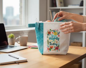 Quilted Project Bag: Floral Knitting, Crochet Cotton Tote
