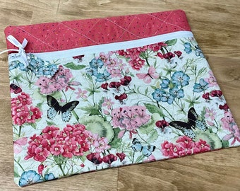 Quilted Cross Stitch  Project Bag 13" x 11" Flowers & Butterflies