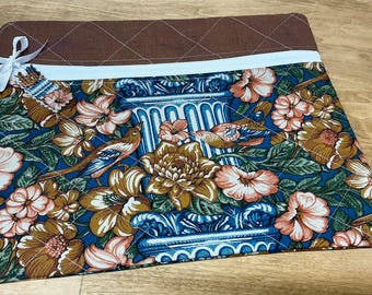 Quilted Cross Stitch  Project Bag 13" x 11" Birds In The Garden