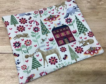 Quilted Cross Stitch  Project Bag 13&quot; x 11&quot; Patchwork Cross Stitch & Crochet Forest Creatures